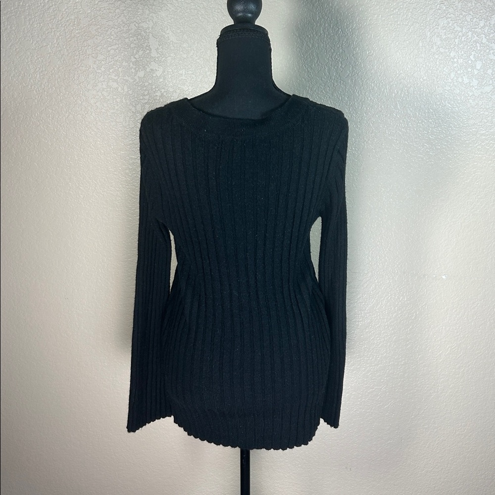Rock & Republic Black Ribbed Lace-Up Sweater Top Size M - Picture 3 of 4